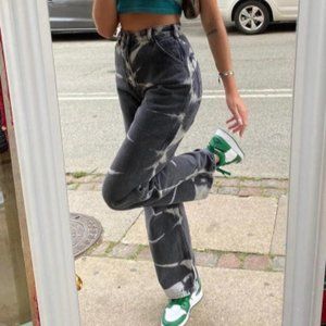 Tie-dye stripe print high-rise wide-leg jeans